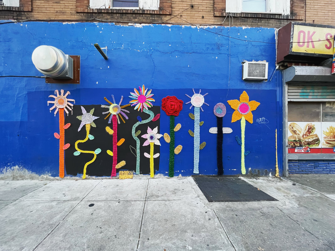 Street art crochet flowers in Philadelphia by Nicole Nikolich, Lace in the Moon